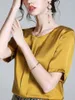 Women's Blouses Women Acetate Satin Tops en 2023 Shirts Casual Bourgondy O-Neck Sling Top Short Sleeve Ice Silk Blouse