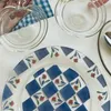 Plakalar Koreli Ins Çiçek Cam Plaka Vintage Orta Antik Mavi Kek Tatlı Yemeği S