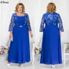 Royal Blue Plus -size moeder van de bruid jurken met kanten jas lange mouwen dames formele feestjurken een lijn chiffon kraamschap bruiloft moeders jurk elegant cl1851