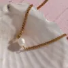Hänghalsband minimalistisk naturlig sötvatten pärla hänge kubansk länk kedja choker halsband rostfritt stål guld 230215