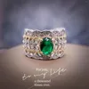 Cluster Rings Vintage Emerald Diamond Ring 925 Sterling Silver Party Wedding Band for Women Bridal Engagement Smycken Birthday Present