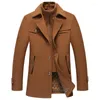 Manteaux en laine mélangés pour hommes, couleur unie, résistant au froid, pardessus à Double col, Trench-Coat décontracté, automne-hiver, 30%