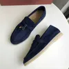 Diseñador Loropiana Charms Shoes Lp Lucky Shoes Cuero de mujer con estilo británico Slacker Flat Casual Deerskin SingleS406