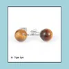 Stud Natural Gem Stone Crystal Tiger Eye Rose Quartz Turquoises