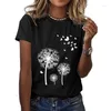 Women's T Shirts 2023 Women Floral Theme 3d Painting T-shirt Dandelion Print Fashion Casual Round Neck Ladies Vintage Top