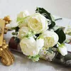 Decorative Flowers 30cm 5 Big Heads 4 Small Bud Bride Silk Rose Bouquet Peony Artificial Wedding Home Decoration Fake
