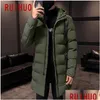 Herrarna ner parkas ruihuo långa vinterjacka män kappa hip hop casual hooded varm m4xl 201209 droppleverans kläder herrar kläder ut dhgrg