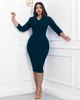 Casual Dresses Autumn and Winter Fashion Dress Women's Solid V-Neck Long Sleeve Pencil Dress Elegant Fitted Dress 230215