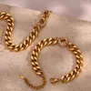 Bröllopsmycken set uttalande set chunky crystal donut charm kubansk kedjhalsband armband rostfritt stål 18k guld pläterad 230215