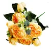 Decorative Flowers 30cm 5 Big Heads 4 Small Bud Bride Silk Rose Bouquet Peony Artificial Wedding Home Decoration Fake