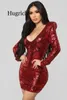 Casual Dresses Sequin Women Dress Fashion2023 Party Womens Long Sleeve V Neck Sequined Slim Mini Short Wrap Sexy Wear