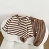 Kleidung Sets Kinder Jungen Gestreiften Pullover Boden Hemd Lose Beiläufige Lange Ärmel Tops Mädchen Baumwolle Jogginghose 2pc Frühling set