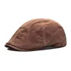 Beretten VOBOOM GREEN Echt lederen Beret Flat Caps Vintage Retro Men Dames Echte varkenskin Ivy Cap Cabbie hoeden Sboy Boina 153