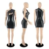 2023 Designer Sexy Dress Summer Women Cut Out Bodycon Mini Dresses Female Sleeveless Inclined Shoulder Bright Skinny Dress Night Club Party Wear Wholesale 9276