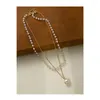 Подвесные ожерелья винтажные двойные жемчужные ожерелье для женщин Простая модная ниша дизайн клавиля