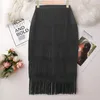 Юбки Lxunyi Высокая талия юбка для карандашей плюс размеры кисточки для модных модных средней среды долгое лето