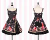 Lässige Kleider Mädchen Vintage japanischer Lolita-Hosenträger Schwarz Rot Sakura Blumendruck JSK