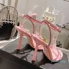 2023 designer pure color Rhinestone high heel sandals women luxury 100% Leather Black white pink Open toe Crystal sandal lady Sexy fashion 1122 stiletto heel shoe