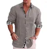 Camisas casuais masculinas Camisa de linho de algodão Menina Primavera de outono de impressão vintage Botão de manga longa de manga longa LOUS