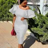 Casual Dresses 2023 African Style Cold-Shoulder Elegant Ol Lace Stitching High Waist Dress Slimming Evening