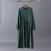 Casual Dresses Lace Up Women 'Vintage Stand Collor Cotton Linen Dress Långärmning Party Dresse Robe Spring Autunm Vestidos