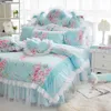 Ensembles de literie Princess Flower Print Set Cotton 4 / 7pcs en dentelle en dentelle de couette