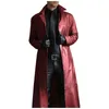 Futra męska sztuczna skórzana płaszcz w stylu Vintage brytyjski wiatr Windbreaker Przystojny stały kolor Slimfit Overcoat Long Jacket Plussize Otwear 230216