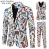 Herrenanzüge Blazer Mode Hip Hop Gedruckt Gelb Blazer Sets Männer Jacken Hosen Weste Herbst Frühling Club Prom 3 Stück Terno Masculino 230216