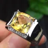 Cluster Rings Man Ring Real And Natural Citrine 925 Sterling Silver Fine Yellow Gem 10 10mm