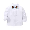 Suits Fashion Kids Boys Gentleman Clothes Set Long Sleeve Bow Tie ShirtSuspender Pants Casual Outfit Boy Suit 230216