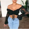 Women's Blouses Hirigin Women Tops Summer Basic Floral Print Bandage Casual Blouse Sexy Lace Embroidery Off Shoulder Ruffle Pleated Short