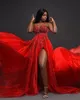 2023 Sexy Red Evening Dresses Wear Empire Sweetheart Sleeveless Crystal Beads Side Split Floor Length Open Back Party Dress Prom Gowns Plus Size