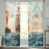 Rideau Tentures Voilier La Mer Aquarelle Sheer Rideaux Chambre Décoration Cuisine Tulle Pour Salon