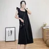 Casual Dresses Women Sexig fjäril ärm Ruffled Maxi Long Dress Loose Solid Pleated Beach Vestido Robe -