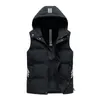 Gilets pour hommes Gilet d'hiver à capuche hommes solide rayé rembourré gilet coupe-vent chaud sans manches veste Homme décontracté gilet épaissir Parkas mâle 230217