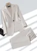 Womens Two Piece Pants Winter Autumn Beige Khaki Pink Ladies Pant Suit Formal 2 Set Blazer Women Office Business Work Wear Jacket And Trouser 230216