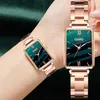 Vrolijk merk vrouwen kijkt mode groene dial square dames kwarts pols horloge armband eenvoudige jurk luxe horloges voor dames270Z