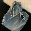 Jeans da uomo neri per abiti da uomo dritti pantaloni larghi a gamba larga casual pantaloni oversize vintage coreani streetwear pantaloni affusolati ricamati 230216