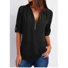 Kvinnors blusar skjortor Summer Autumn Casual V-Neck Chiffon Blus Top Camisa Feminina Long Sleeve Black White Ladies Shirt 230217