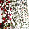 Dekorativa blommor 1,8 m konstgjorda rose murgröna vinstockar bröllopsdekor riktig touch silk blomma girland sträng med blad för hem hängande
