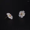 Stud Earrings MIQIAO 2023 Original Big Natural White Crystal Lilies Flowers Hand-carved Women 925 Sterling Silver Jewelry Female