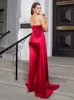 Vestidos casuais sem alças Ruched Long Satin Maxi Dress Formal Sleense Selta Slit Slit Mermaid sem costas Vestido Z0216