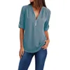 Women's Blouses Shirts Zipper Long Sleeve Women Sexy V Neck Solid Womens Tops And Casual Tee Female Clothes Plus Size 5XL 230217