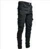 Men's Jeans 2023 Men's Summer Pocket Tight Black White Solid Color Cargo Pants Street Sports Party High Quality Trousers