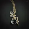 Pendant Necklaces Vintage Fairy Necklace Sweater Chain For Women Charm Crystal Angel Wing Butterfly Jewelry