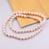Cadenas Natural 7.5-8mm Collar de cadena de eslabones con cuentas de perlas rosadas de agua dulce para mujer Hombre Regalo 45 cm