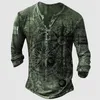 남자 티셔츠 빈티지 프린트 코튼 t- 긴 소매 v 넥 탑 그래픽 가을 캐주얼 대형 옷 버튼 보트 앵커 t 230217