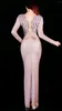 Stage Wear Nude Shining Rhinestone Sequins Sexy Long Women Dress Zipper Evening Party Club Clothing Ballroom Costume Birthday