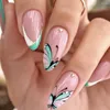 Valse nagels 3D set druk op faux ongles korte Franse amandeltips glitter groen vlinderontwerpen schattige Koreaanse acryl nagelpakket