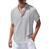 Men's T Shirts Collar Blouse Mens Spring And Summer Solid Color Cotton Linen With Holes Lapels Half Buttoned Short Pack Of
